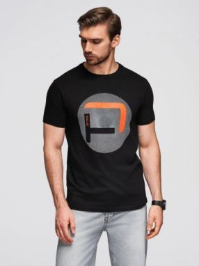 Čierne pánske tričko s trendy potlačou V2 TSPT-0245
