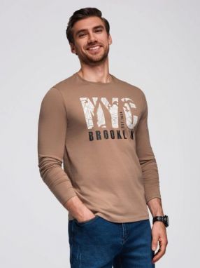Pánske hnedé tričko s výrazným nápisom V1 LSPT-0131
