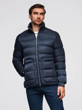 Atraktívna tmavomodrá bomber bunda V2 JALP-0218