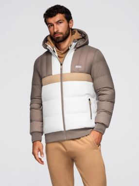 Béžovo-biela prešívaná retro bunda V2 JALP-0296