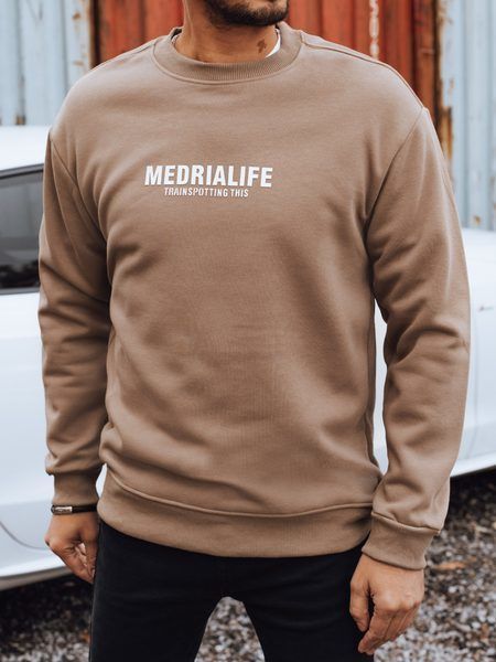 Kamelová mikina bez kapucne so štýlovým nápisom