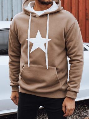 Kamelová pánska mikina s potlačou a s kapucňou