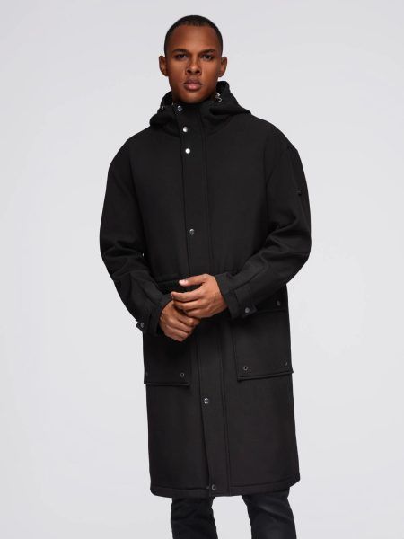 Čierna pánska dlhá bunda z umelej kože v2 om-jafl-0109