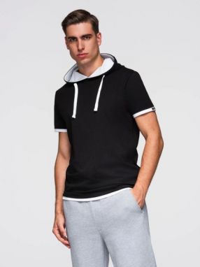 Jedinečné čierne tričko s kapucňou  V9 TSCT-0256