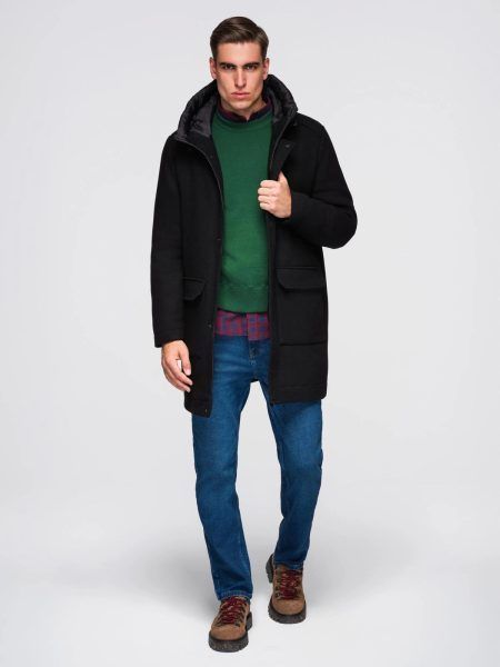 Štýlový pánsky kabát v čiernej farbe V2 OM-COWC-0132