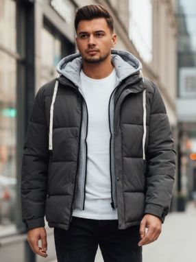 Zaujímavá grafitová zimná bunda s kapucňou