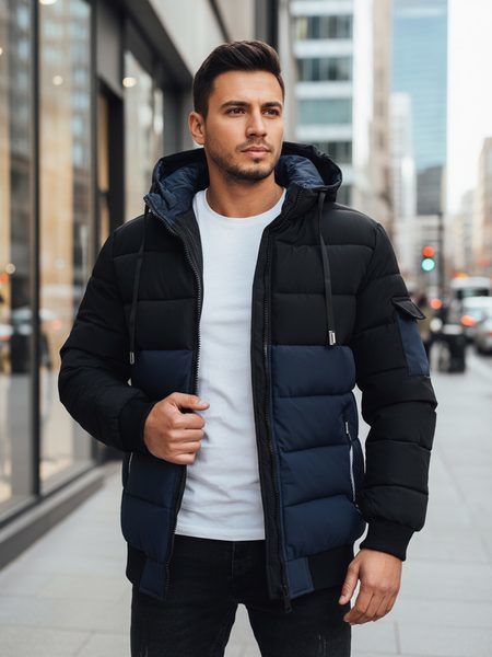 Pánska zimná bunda s kapucňou v dvojfarebnom prevedení