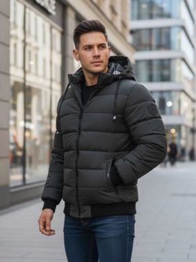 Nadčasová grafitová zimná bunda s kapucňou