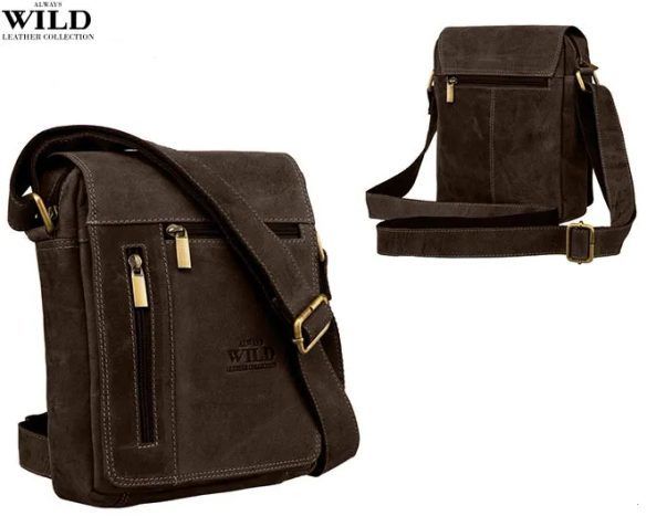 Moderná hnedá kožená pánska taška Wild