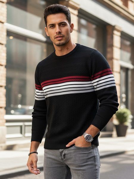 Pánsky čierny vzorovaný sveter