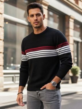 Pánsky čierny vzorovaný sveter