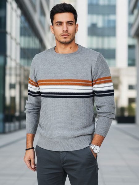 Pánsky šedý vzorovaný sveter