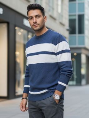 Moderný modrý pánsky sveter