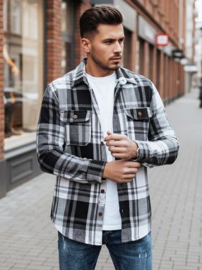 Kockovaná flanelová košeľa s náprsnými vreckami v  čierno-bielej farbe