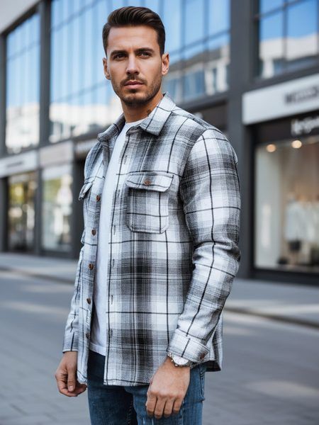 Kockovaná flanelová košeľa s náprsnými vreckami v čierno-bielej farbe