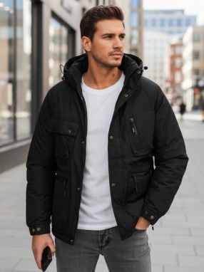 Teplá čierna pánska bunda na zimu