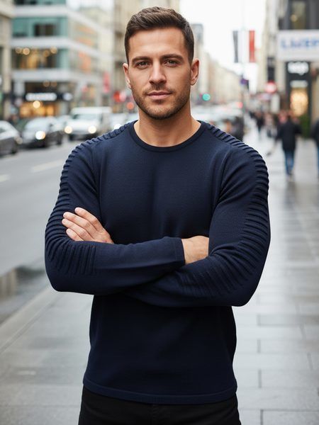 Štýlový sveter modrej farby pre pánov