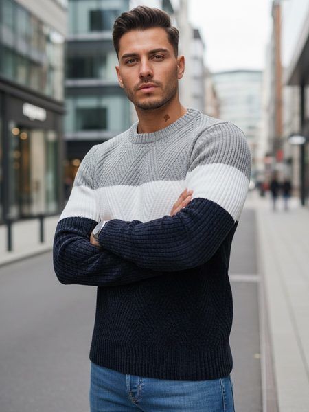 Pruhovaný trojfarebný pánsky sveter