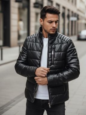 Zateplená čierna pánska bunda moderného dizajnu