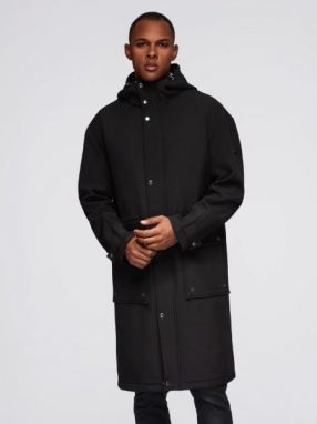 Čierna pánska dlhá bunda z umelej kože v2 om-JAPJ-0314