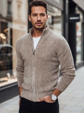 Béžový sveter pre pánov na zips