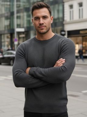 Štýlový pánsky sveter v grafitovej farbe