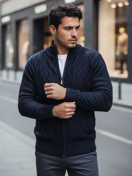 Trendy vzorovaný granátový pánsky sveter