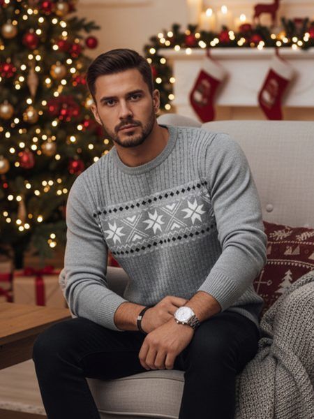 Módny sivý sveter s jedinečným vzorom