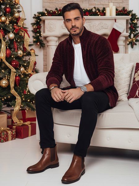 Bordový sveter pre pánov na zips