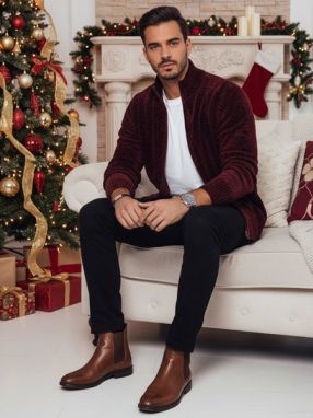 Bordový sveter pre pánov na zips