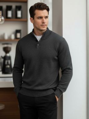 Štýlový pánsky šedý sveter s gombíkmi