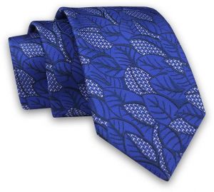 Kráľovsky modrá kravata so vzorom lístia galéria