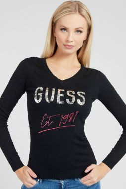 Guess čierne sveter Logo V Neck