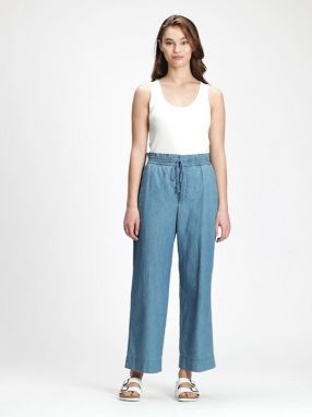 GAP modré nohavice hr linen wide leg chambray galéria