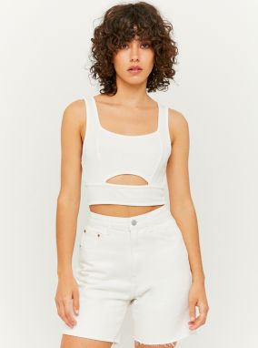 Tally Weijl biele crop top s prestrihmi