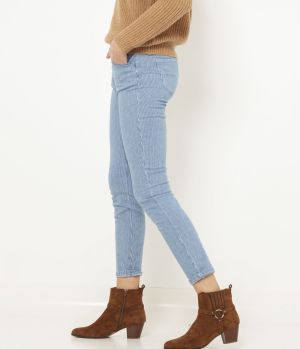 CAMAIEU modré slim fit skrátené pruhované nohavice galéria