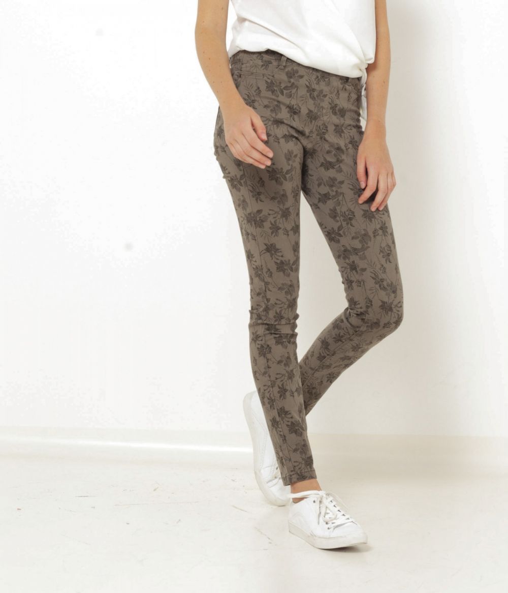 CAMAIEU hnedé slim fit vzorované nohavice