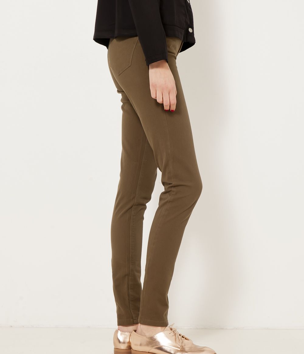 Kaki slim fit nohavice CAMAIEU