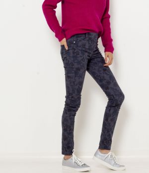 CAMAIEU modré slim fit vzorované nohavice galéria
