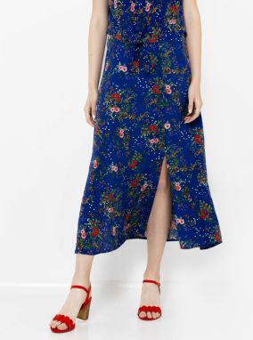 CAMAIEU modré midi kvetovaná sukňa