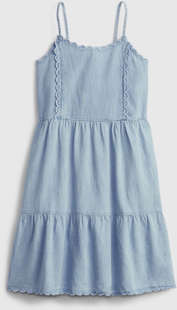 Detské šaty Scalloped tiered denim dress Modrá