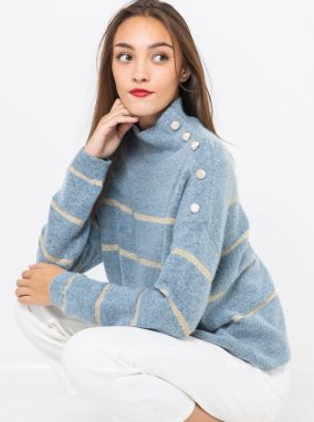 Modrý sveter s prímesou vlny z Alpaky CAMAIEU