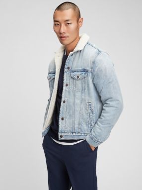 Modrá pánská džínsová bunda Sherpa denim icon jacket