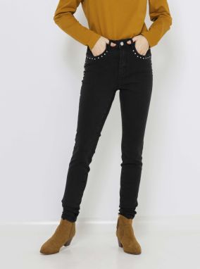 Čierne slim fit džínsy s ozdobnými detailmi Camaieu galéria
