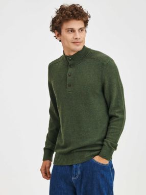 Zelený pánsky sveter Pletený najteplejší gombík GAP