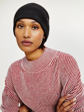 Čierna dámska rebrovaná čiapka Tommy Hilfiger Essential Knit Beanie