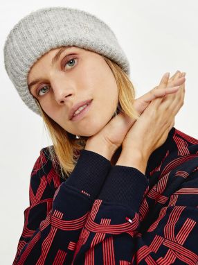 Svetlošedá dámska rebrovaná čiapka s prímesou vlny z alpaky Tommy Hilfiger Effortless Beanie