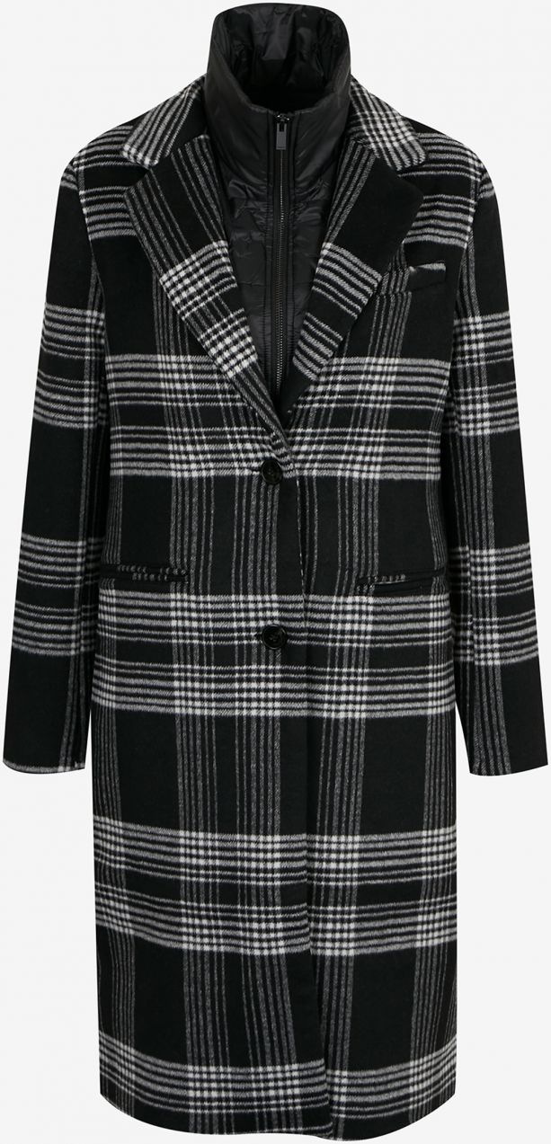 Šedo-čierny dámsky kockovaný kabát s vlnou Desigual Agatha Christie