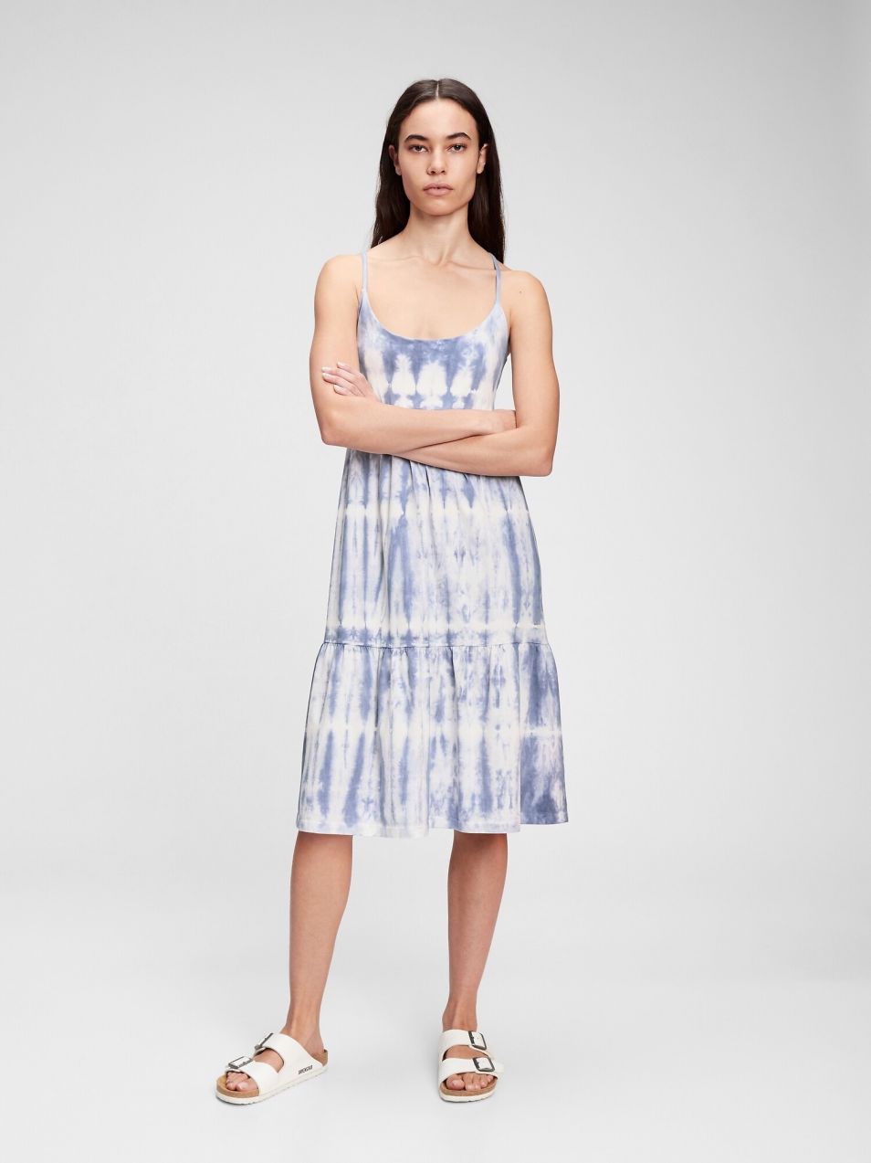GAP modré midi šaty Racerback Tiered