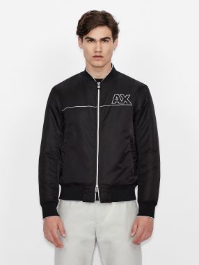 Čierny pánsky kožený bomber s povrchovou úpravou Armani Exchange